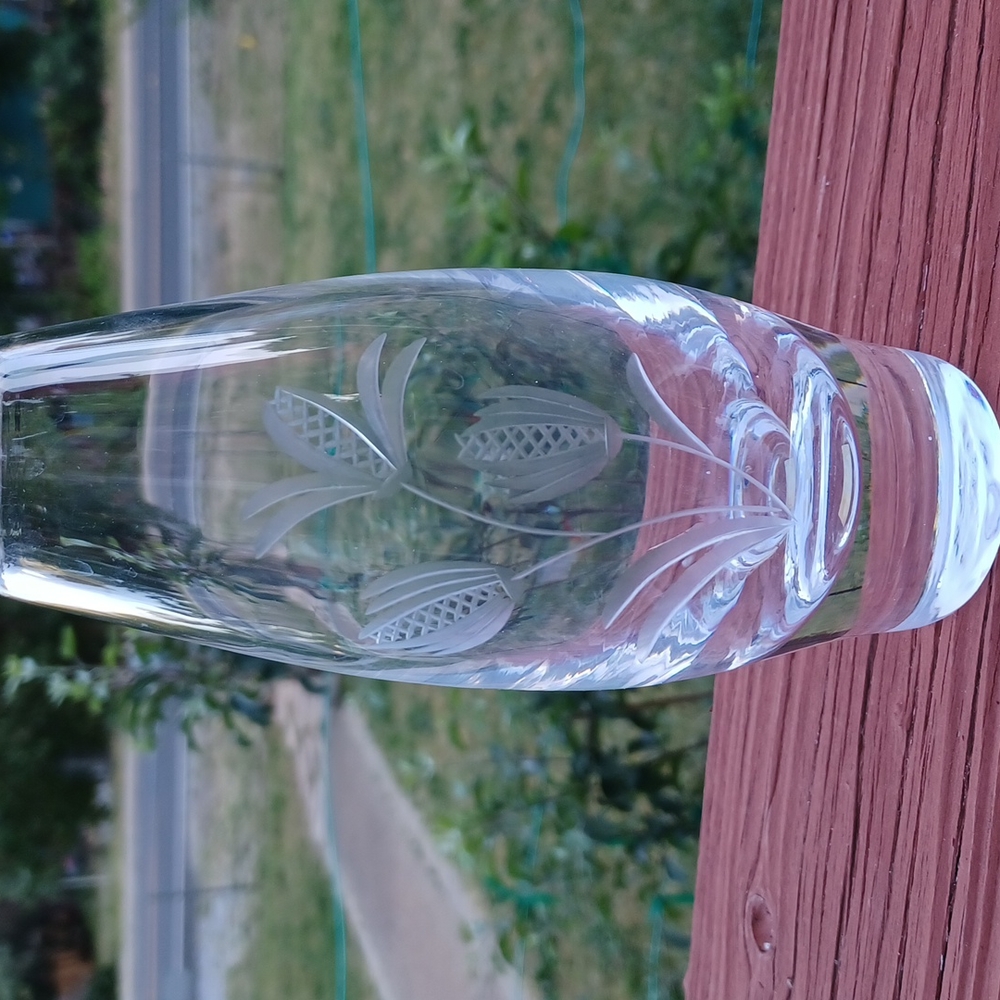 Hadeland Norway Etched crystal vase